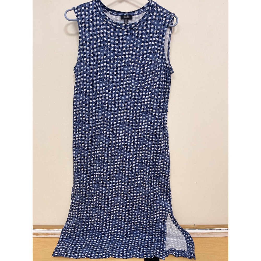 Jones New York Signature Blue Polka Dot Sleeveless Midi Dress Size M